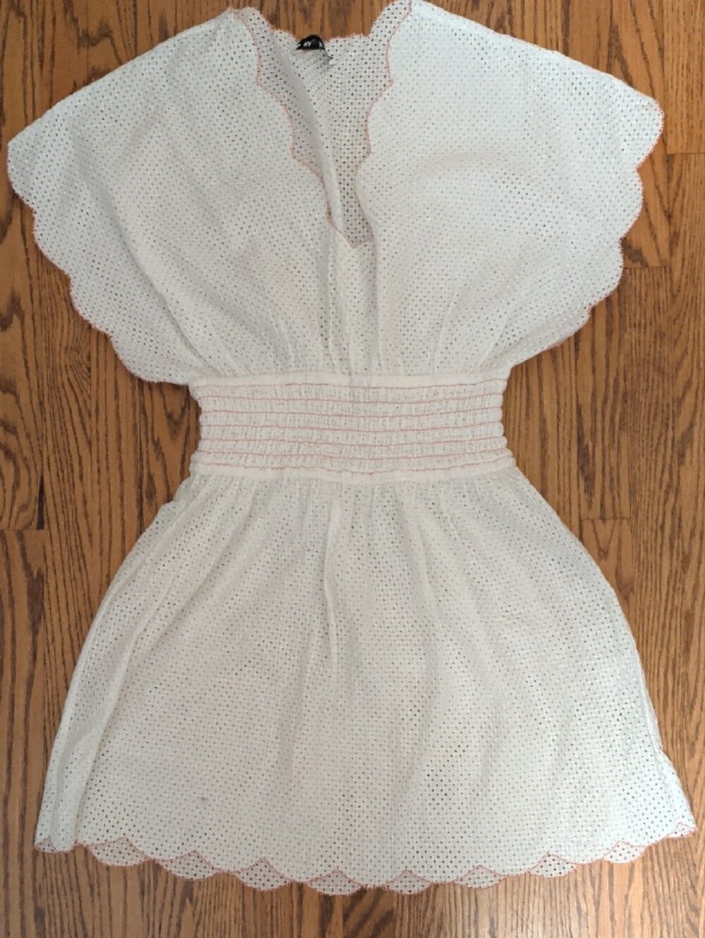 Marysia Swim White Eyelet Mini Dress with Pink Topstitching